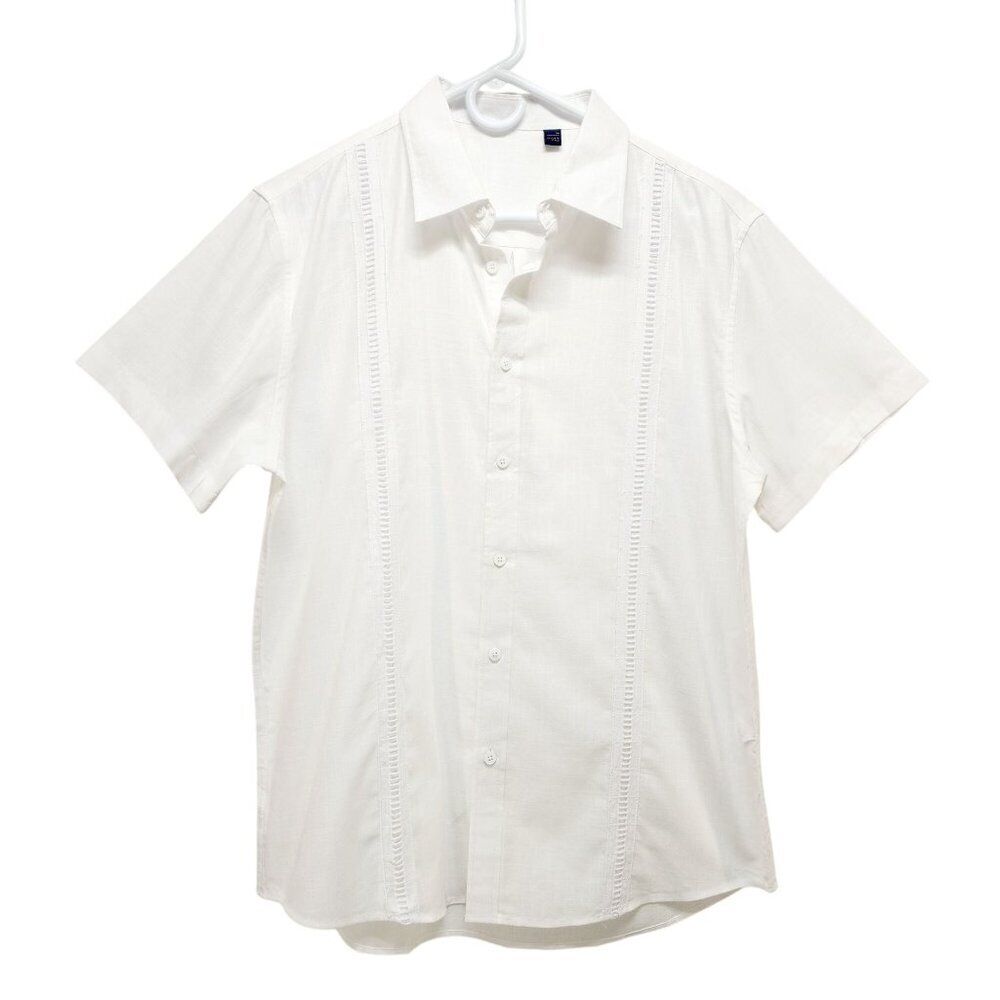 Mens White Short Sleeve Button-Up Shirt Size M Design In Italy Cotton Blend